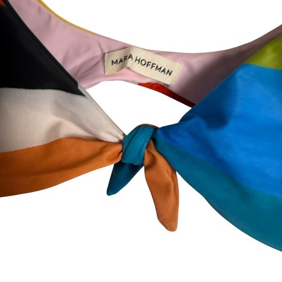 Mara Hoffman Rio Rainbow Colorblock Front Tie Bikini Swimsuit Top Size Large - Picture 6 of 8